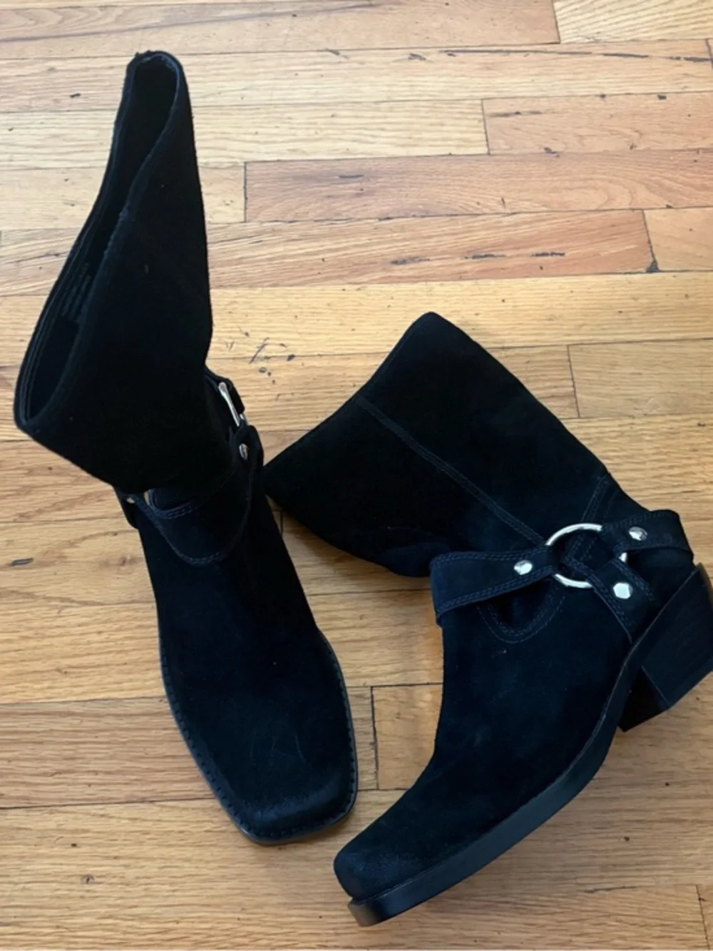 Nordstrom Black Suede Harness Booties Leather Size 8
